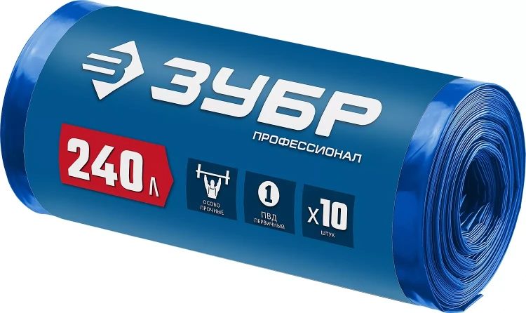 ЗУБР 240 л, 10 шт, синие, из первичного материала, особопрочные, строительные мусорные мешки, Профессионал (39159-240) купить в Нижневартовске