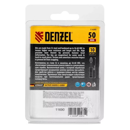 Бита IMPACT, PH3x50 мм, лазерная обработка шлица, сталь S2, 10 шт., Е 6,3 Denzel 11690 купить в Нижневартовске