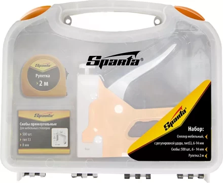Набор: степлер мебельный регулируемый скобы 500 шт рулетка 2м. тип скобы 53 6-14 мм Sparta 42003 купить в Нижневартовске