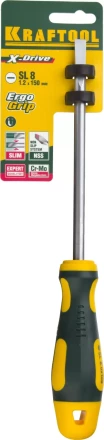 Отвертка KRAFTOOL, Cr-Mo-V сталь, двухкомпонентная противоскользящая рукоятка, SL, 8,0x150мм 250071-8.0-150 купить в Нижневартовске