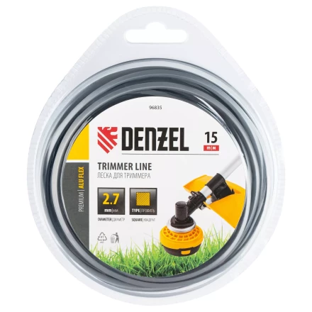Леска для триммера армированная алюминием квадратная, 2,7мм х 15м, блистер ALUFLEX Denzel 96835 купить в Нижневартовске