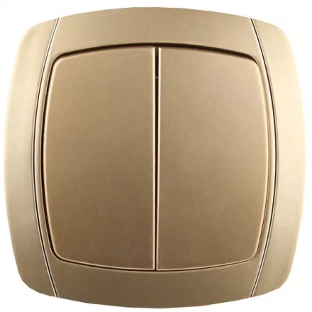 Выключатель СВЕТОЗАР "АКЦЕНТ" двухклавишный в сборе, цвет золотой металлик, 10А/~250В SV-54234-GM купить в Нижневартовске