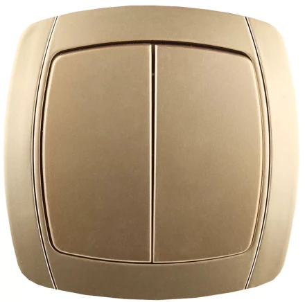 Выключатель СВЕТОЗАР "АКЦЕНТ" двухклавишный в сборе, цвет золотой металлик, 10А/~250В SV-54234-GM купить в Нижневартовске