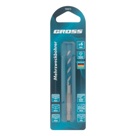 Сверло универсальное Gross, Multipurpose PRO, 6-гр. хвостовик, 6мм, 706012 купить в Нижневартовске