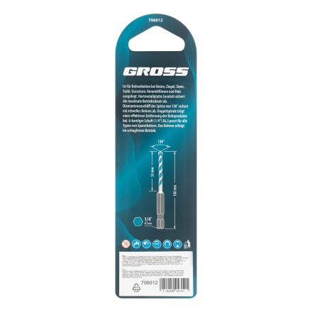 Сверло универсальное Gross, Multipurpose PRO, 6-гр. хвостовик, 6мм, 706012 купить в Нижневартовске