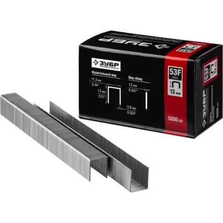 Скобы тип 53F, 13 мм, особотвердые, ЗУБР "ПРОФЕССИОНАЛ" 31950-13, 5000 шт 31950-13 купить в Нижневартовске