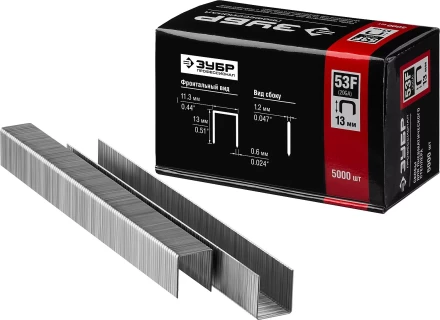 Скобы тип 53F, 13 мм, особотвердые, ЗУБР "ПРОФЕССИОНАЛ" 31950-13, 5000 шт 31950-13 купить в Нижневартовске