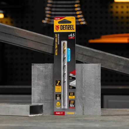 Сверло спиральное по металлу Denzel 6,5 х 148 мм, Р6М5, Golden Tip, удлиненное, 718257 купить в Нижневартовске