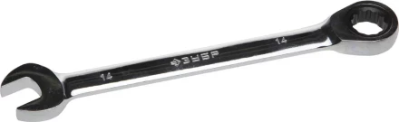 Ключ ЗУБР "ПРОФИ" гаечный комбинированный трещоточный, Cr-V сталь, хромированный, 14мм 27074-14 купить в Нижневартовске