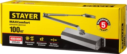 Доводчик дверной STAYER, для дверей массой до 100 кг, цвет коричневый 37917-100 купить в Нижневартовске