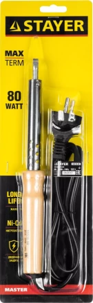 Паяльник STAYER "MASTER" с деревянной рукояткой и долговечным жалом, 80 Вт, клин 55310-80 купить в Нижневартовске