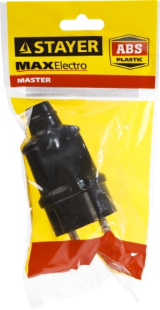 Вилка MAXElectro электрическая, 16А/220В, с заземлением, черная, STAYER 55160-B купить в Нижневартовске