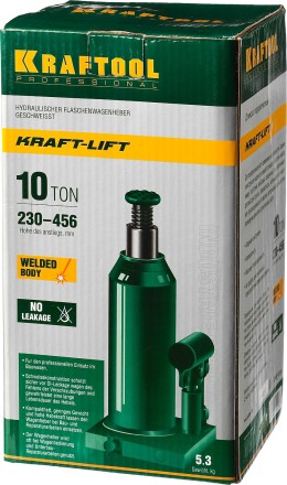 Домкрат гидравлический бутылочный &quot;Kraft-Lift&quot;, сварной, 10т, 230-456мм, KRAFTOOL 43462-10 43462-10_z01 купить в Нижневартовске