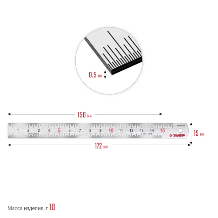 ЗУБР Про-15, длина 0.15 м, усиленная нержавеющая линейка, Профессионал (34280-015) купить в Нижневартовске