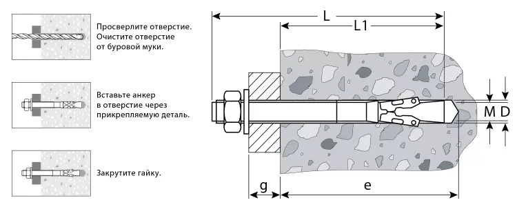 ЗУБР М8 х 95 мм, 50 шт, клиновой анкер (302032-08-095) купить в Нижневартовске