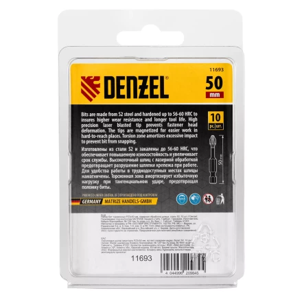 Бита IMPACT, PZ3x50 мм, лазерная обработка шлица, сталь S2, 10 шт., Е 6,3 Denzel 11693 купить в Нижневартовске