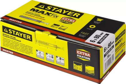 Дюбель-гвоздь полипропиленовый, потайный бортик, 6 x 80 мм, 70 шт, STAYER Master 30645-06-080 30645-06-080 купить в Нижневартовске