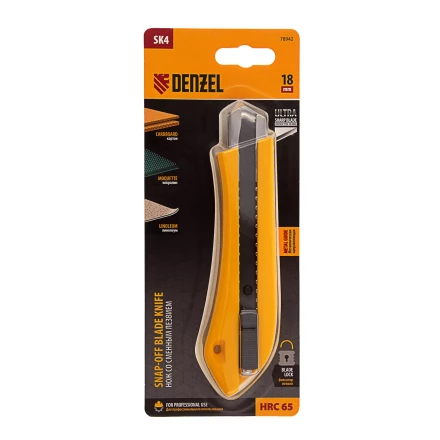 Нож Denzel, 18 мм, сменное лезвие, SK4, метал. направляющая, нажимной фиксатор, 78942 купить в Нижневартовске