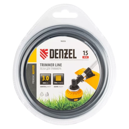 Леска для триммера армированная алюминием квадратная Denzel 3,0мм х 15м, блистер ALUFLEX 96836 купить в Нижневартовске
