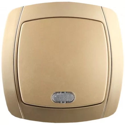 Выключатель СВЕТОЗАР "АКЦЕНТ" одноклавишный в сборе, с подсветкой, цвет золотой металлик, 10А/~250В SV-54231-GM купить в Нижневартовске