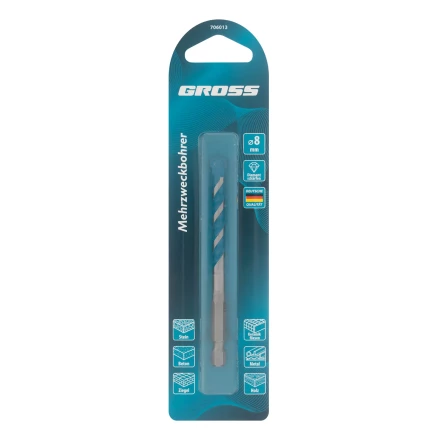 Сверло универсальное Gross, Multipurpose PRO, 6-гр. хвостовик, 8мм, 706013 купить в Нижневартовске