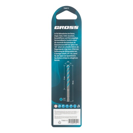 Сверло универсальное Gross, Multipurpose PRO, 6-гр. хвостовик, 8мм, 706013 купить в Нижневартовске