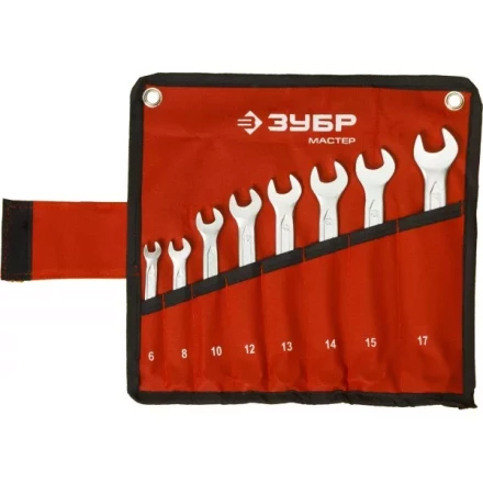 Набор ЗУБР "МАСТЕР": Ключ гаечный комбинированный, Cr-V сталь, хромированный, 6-17мм, 8шт 27087-H8 купить в Нижневартовске