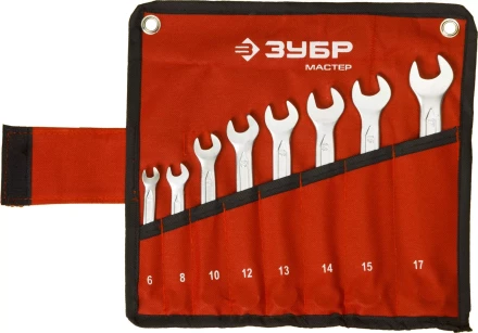 Набор ЗУБР "МАСТЕР": Ключ гаечный комбинированный, Cr-V сталь, хромированный, 6-17мм, 8шт 27087-H8 купить в Нижневартовске