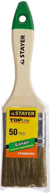 Кисть плоская STAYER "LASUR-STANDARD", смешанная (натуральная и искусственная) щетина, деревянная ручка, 50мм 01031-50 купить в Нижневартовске