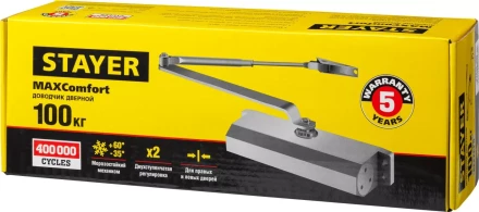 Доводчик дверной STAYER, для дверей массой до 100 кг, цвет серебро 37915-100 купить в Нижневартовске