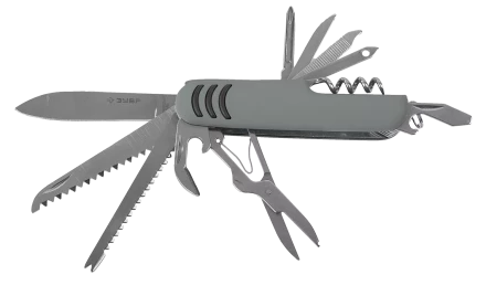 Многофункциональный нож ЗУБР 12в1 обрезиненная рукоятка 90 мм складной мультитул 47780 купить в Нижневартовске