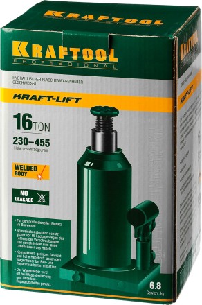 Домкрат гидравлический бутылочный &quot;Kraft-Lift&quot;, сварной, 16т, 230-455мм, KRAFTOOL 43462-16 43462-16_z01 купить в Нижневартовске