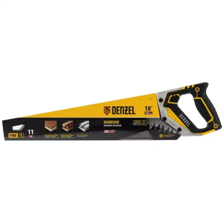 Ножовка по дереву, 450 мм, 11 TPI, зуб 3D, металлопластиковая рукоятка Denzel 24141 купить в Нижневартовске