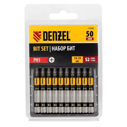 Бита PH1х50, сталь S2, цилиндр., 10 шт. Е 6,3 Denzel 11648 купить в Нижневартовске