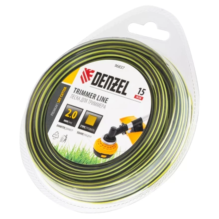 Леска для триммера двухкомпонентная квадратная, 2,0мм х 15м, блистер SkyCutter Denzel 96837 купить в Нижневартовске