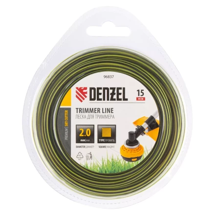 Леска для триммера двухкомпонентная квадратная, 2,0мм х 15м, блистер SkyCutter Denzel 96837 купить в Нижневартовске