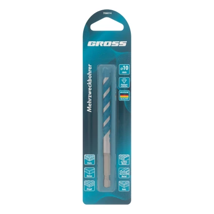 Сверло универсальное Gross, Multipurpose PRO, 6-гр. хвостовик, 10мм купить в Нижневартовске