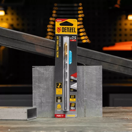 Сверло спиральное по металлу Denzel, 7,5 х 156 мм, Р6М5, Golden Tip, удлиненное, 718259 купить в Нижневартовске