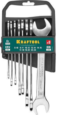 Наборы ключей гаечных рожковых KRAFTOOL, Cr-V, DIN 3110, на пластиковой подвеске 27033-H8C купить в Нижневартовске