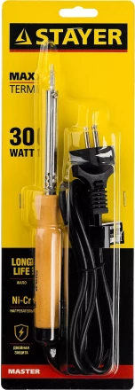 Паяльник MAXTerm с деревянной рукояткой, жало- конус, STAYER 55310-30, 30 Вт 55310-30 купить в Нижневартовске