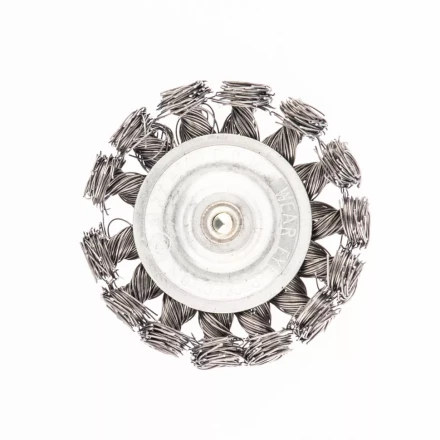 Щетка для дрели 75 мм плоская со шпилькой 6мм крученая металлическая проволока 0,5 мм Сибртех 744307 купить в Нижневартовске