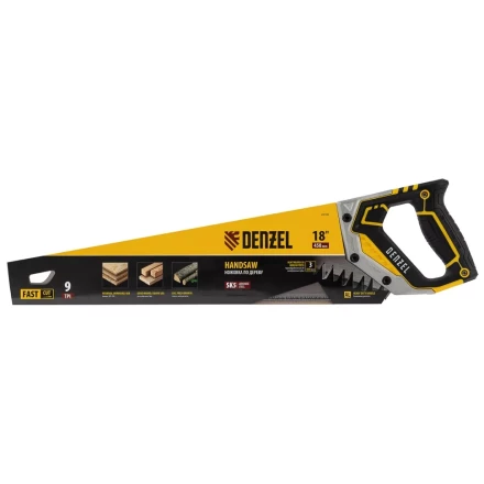 Ножовка по дереву, 450 мм, 9 TPI, зуб 3D, металлопластиковая рукоятка Denzel 24140 купить в Нижневартовске