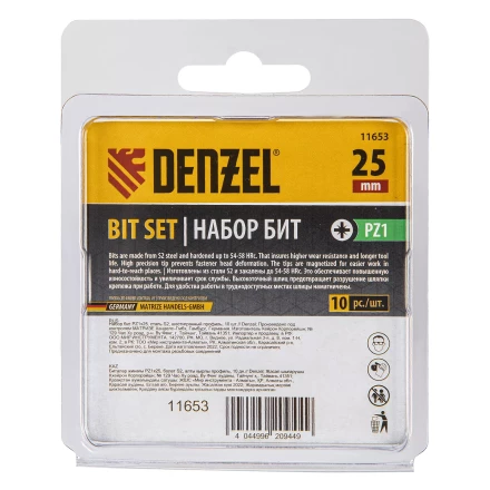 Бита PZ1х25, сталь S2, шестигранный профиль, 10 шт. Е 6,3 Denzel 11653 купить в Нижневартовске