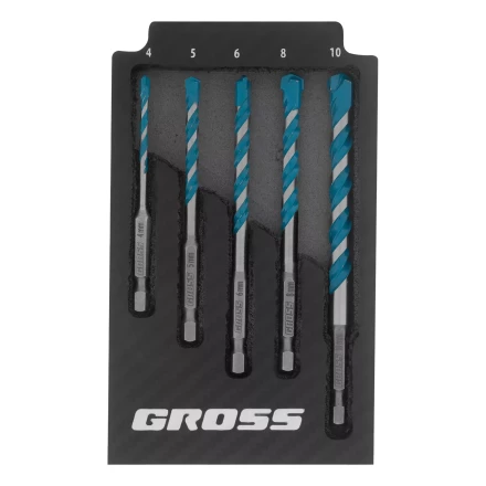 Набор сверл универсальных Gross 706017, Multipurpose PRO, 6-гр. хвостовик, 4-10мм, 5шт купить в Нижневартовске