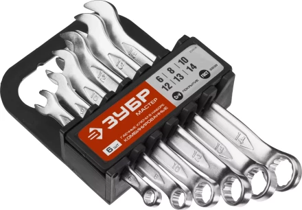 Набор ЗУБР "МАСТЕР": Ключ гаечный комбинированный, Cr-V сталь, хромированный, 6-14мм, 6шт 27088-H6 купить в Нижневартовске