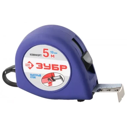 Рулетка ЗУБР "СТАНДАРТ", корпус с резиновым напылением, 5м/19мм 34016-5 купить в Нижневартовске