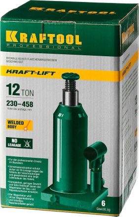Домкрат гидравлический бутылочный &quot;Kraft-Lift&quot;, сварной, 12т, 230-458мм, KRAFTOOL 43462-12 43462-12_z01 купить в Нижневартовске