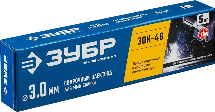 ЗУБР Д 3.0 х 350 мм, 5 кг в коробке, ЗОК-46 рутил-целлюлозный, электрод сварочный, Профессионал (40035-3.0) купить в Нижневартовске