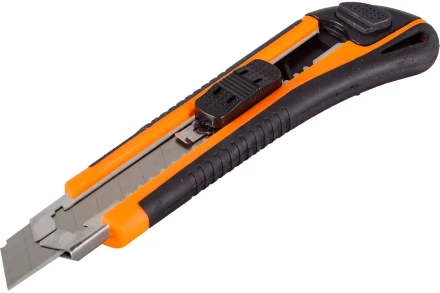 Нож с выдвижным лезвием 18 мм, двухкомпонентный корпус, металлическая направляющая, автоматический фиксатор, Вихрь 73/10/10/4 купить в Нижневартовске