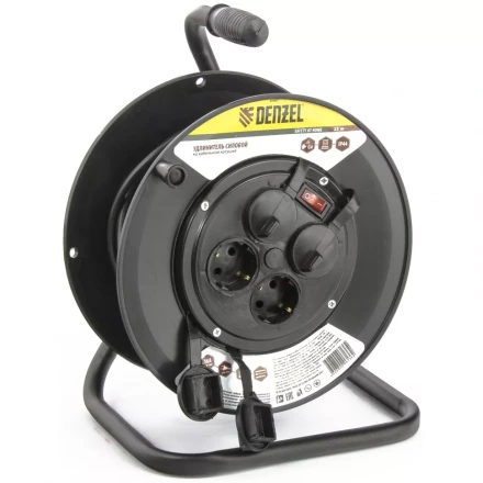 Удлинитель силовой на кабельной катушке 25м 4 розетки с крышкой IP44 16А серия УХз16 DENZEL 95907 купить в Нижневартовске